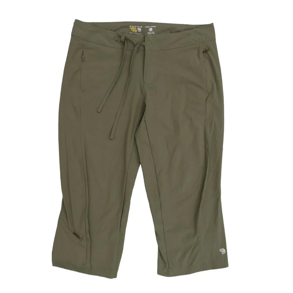 Mountain Hardware Khaki Green Nylon Trekking Pants 3 Secure Zip Pockets Crop 12
